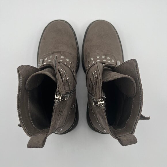 MIM Helsinki Topo Chunky Platform Studded Moto Boots Size 7 EU 37 Brown Y2K - Picture 12 of 16